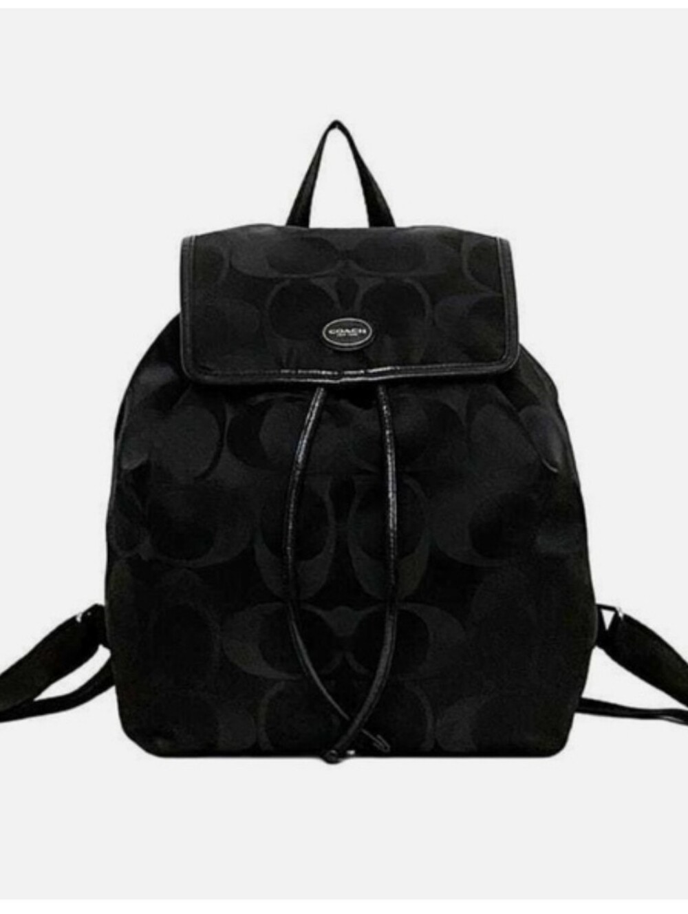 COACH Getaway Black Signature Nylon Packable Backpack EUC #F77350